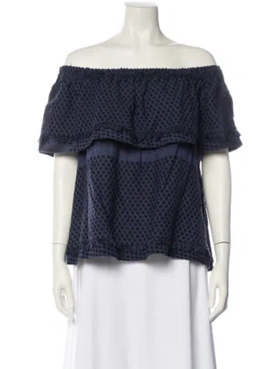 Pre-owned Cecilie Copenhagen Printed Off-the-shoulder Blouse In Black