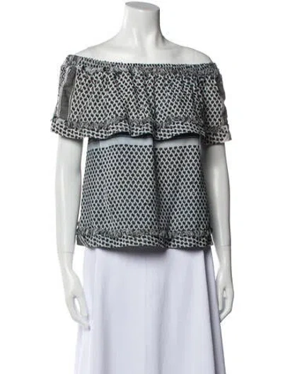 Pre-owned Cecilie Copenhagen Printed Off-the-shoulder Blouse In Blue