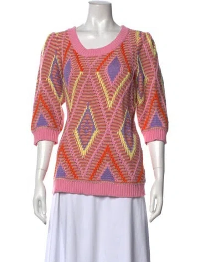 Pre-owned Cecilie Copenhagen Printed Scoop Neck Sweater In Pink