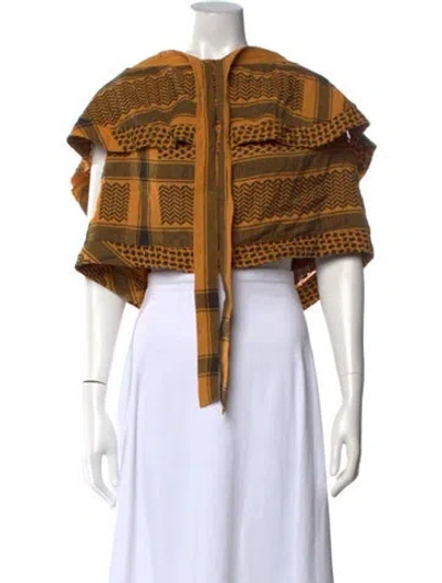 Pre-owned Cecilie Copenhagen Printed Tie Neck Top In Brown