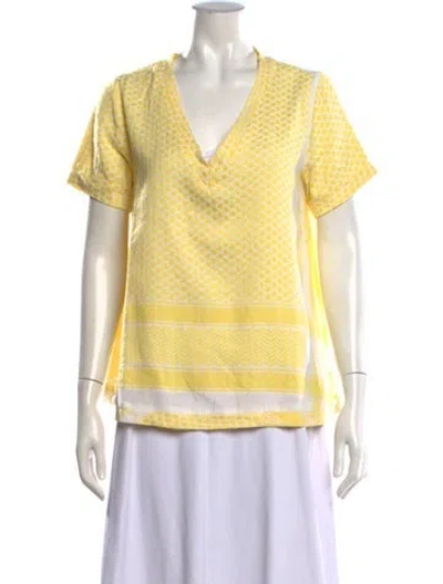 Pre-owned Cecilie Copenhagen Printed V-neck Top In Yellow