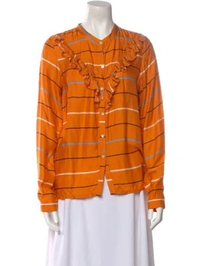 Pre-owned Cecilie Copenhagen Striped Long Sleeve Button-up Top In Orange