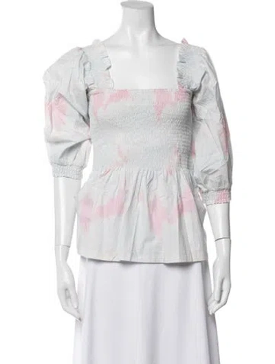 Pre-owned Cecilie Copenhagen Tie-dye Print Square Neckline Top In White