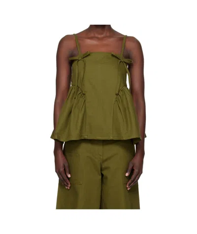 Cecilie�bahnsen Akira Denim Tank Top In Olive Green