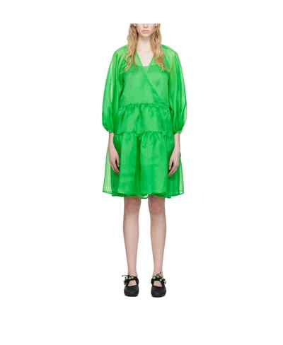 Cecilie�bahnsen Laminated Pleated Dress In Green