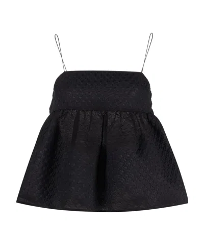 Cecilie�bahnsen Selena Textured Flare-hem Blouse In Black