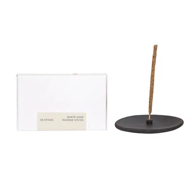 Cedar And Myrrh Green / White White Sage Mini Incense + Raw Black Incense Holder