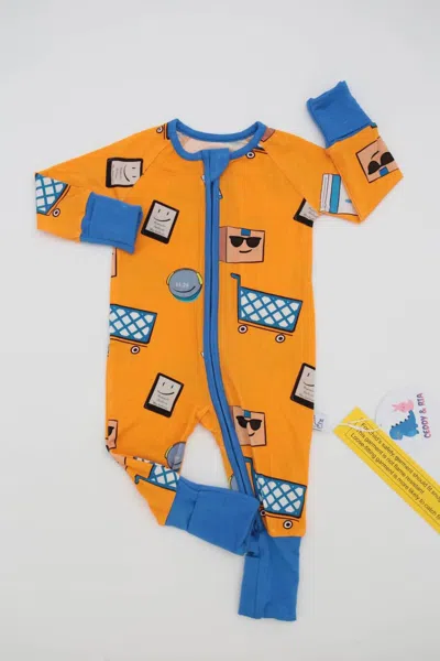 Ceddy & Ria Kids' Boy's A To Z Bamboo Romper In Orange In Animal Print