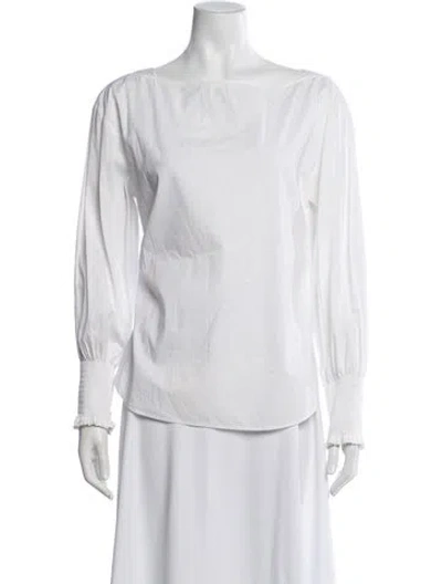 Pre-owned Cedric Charlier Bateau Neckline Long Sleeve Top In White