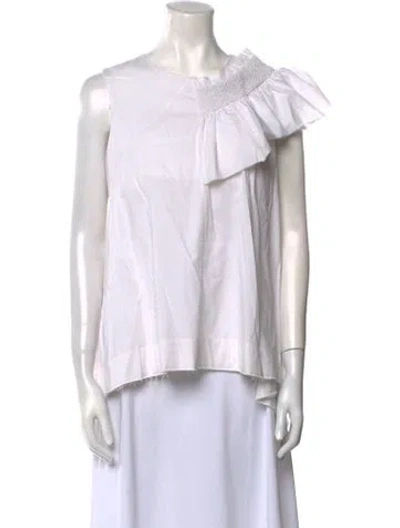 Pre-owned Cedric Charlier Bateau Neckline Sleeveless Blouse In White