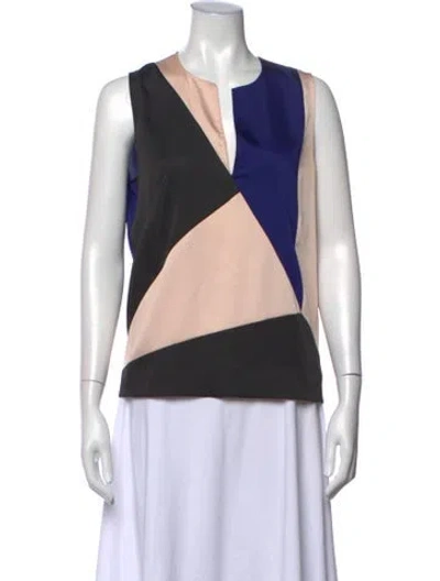 Pre-owned Cedric Charlier Colorblock Pattern Asymmetrical Top In Black