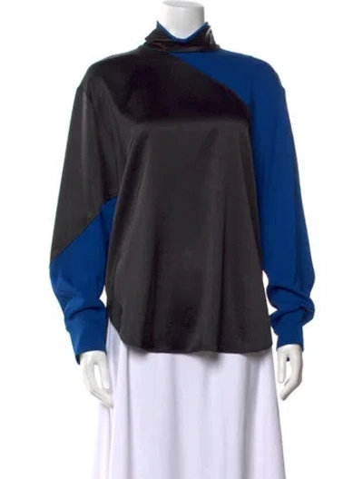 Pre-owned Cedric Charlier Colorblock Pattern Mock Neck Top In Black