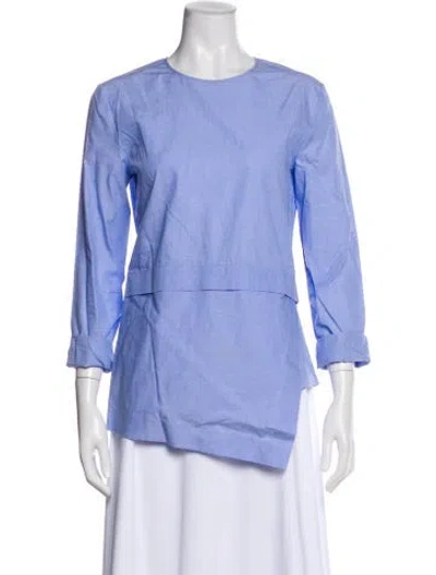 Pre-owned Cedric Charlier Crew Neck Three-quarter Sleeve Top In Blue
