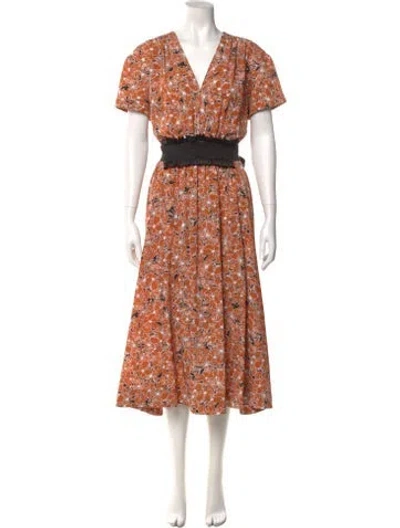 Pre-owned Cedric Charlier Floral Print Long Dress In Orange