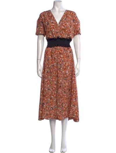 Pre-owned Cedric Charlier Floral Print Long Dress In Orange