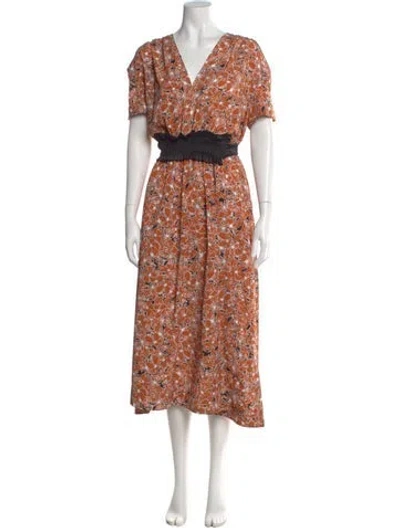 Pre-owned Cedric Charlier Floral Print Long Dress W/ Tags In Orange