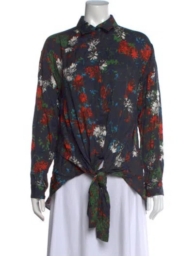 Pre-owned Cedric Charlier Floral Print Long Sleeve Top In Blue