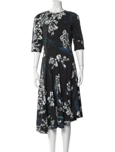 Pre-owned Cedric Charlier Floral Print Midi Length Dress In Black