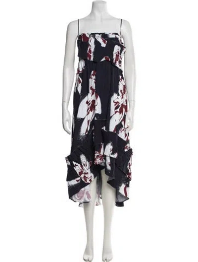 Pre-owned Cedric Charlier Floral Print Midi Length Dress In Blue