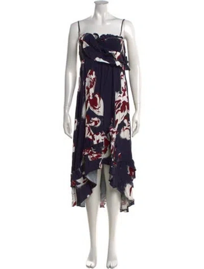 Pre-owned Cedric Charlier Floral Print Midi Length Dress In Blue