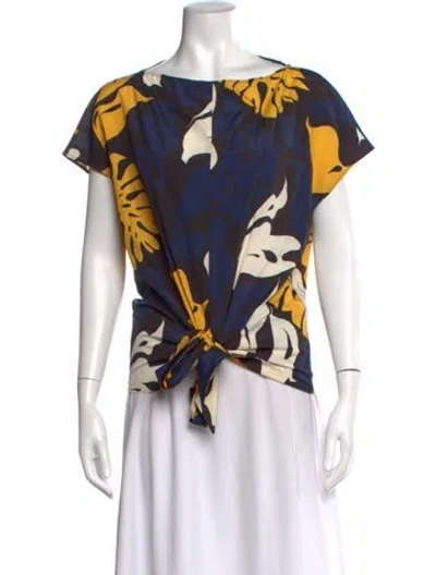 Pre-owned Cedric Charlier Floral Print Scoop Neck Top In Blue