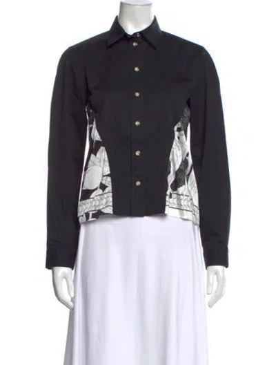 Pre-owned Cedric Charlier Graphic Print Long Sleeve Button-up Top In Black