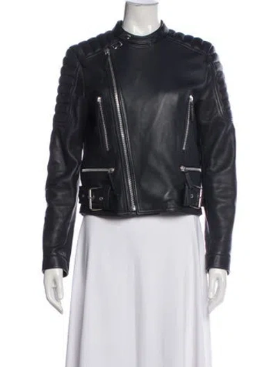 Pre-owned Cedric Charlier Leather Biker Jacket In Black