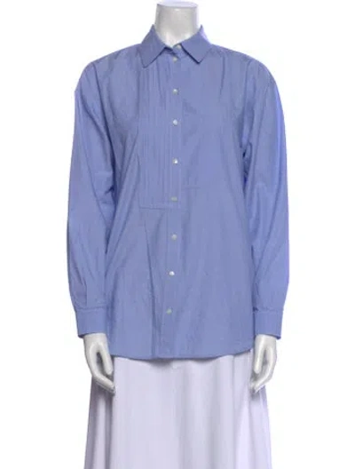 Pre-owned Cedric Charlier Long Sleeve Button-up Top In Blue