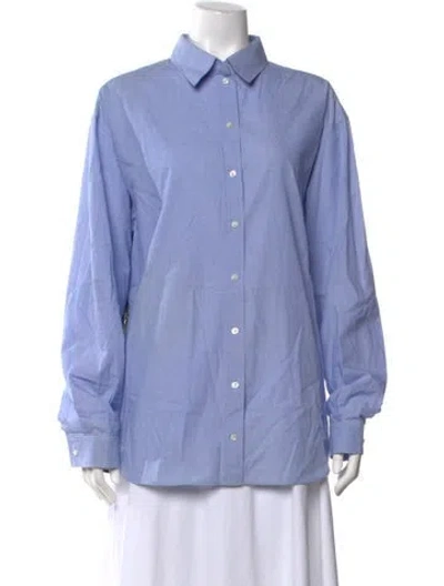 Pre-owned Cedric Charlier Long Sleeve Button-up Top In Blue