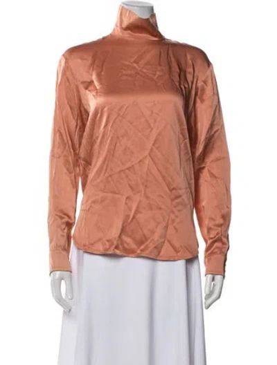 Pre-owned Cedric Charlier Mock Neck Long Sleeve Top In Orange