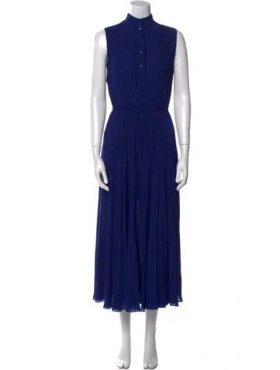 Pre-owned Cedric Charlier Mock Neck Midi Length Dress In Blue