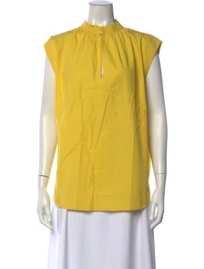 Pre-owned Cedric Charlier Mock Neck Sleeveless Top W/ Tags In Yellow