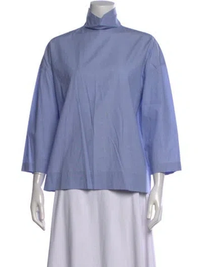 Pre-owned Cedric Charlier Mock Neck Three-quarter Sleeve Top In Blue