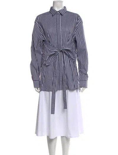 Pre-owned Cedric Charlier Plaid Print Long Sleeve Blouse In Blue