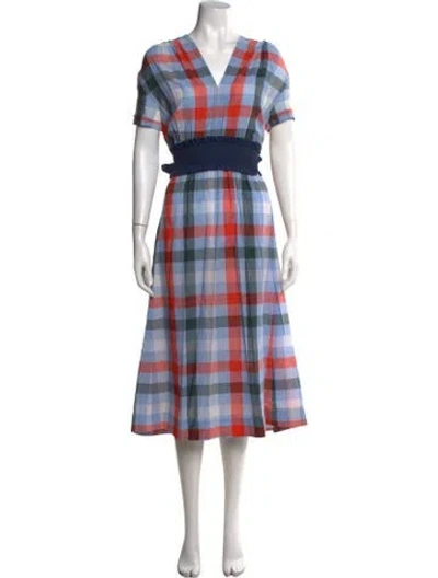 Pre-owned Cedric Charlier Plaid Print Midi Length Dress In Blue