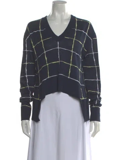 Pre-owned Cedric Charlier Plaid Print V-neck Top In Gray