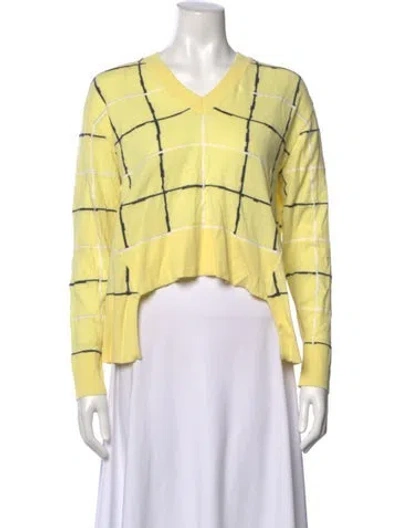 Pre-owned Cedric Charlier Plaid Print V-neck Top In Yellow