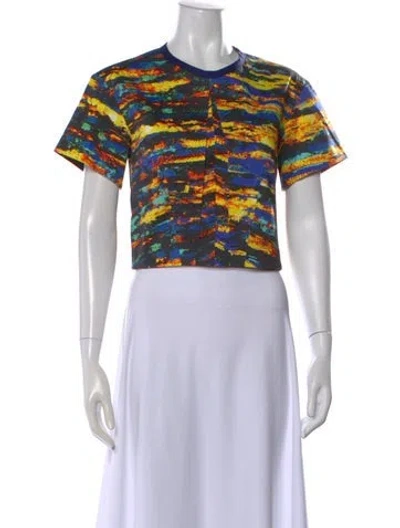 Pre-owned Cedric Charlier Printed Crew Neck Top In Blue