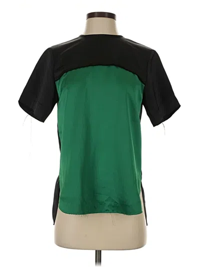 Pre-owned Cedric Charlier Short Sleeve Top Green Color Block Pattern Mock Neckline Tops