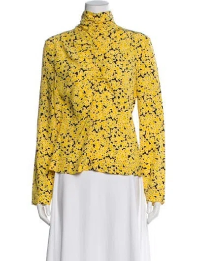 Pre-owned Cedric Charlier Silk Floral Print Blouse In Yellow