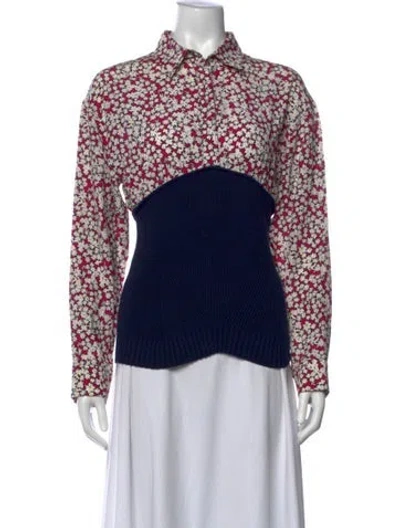 Pre-owned Cedric Charlier Silk Floral Print Top In Multicolor