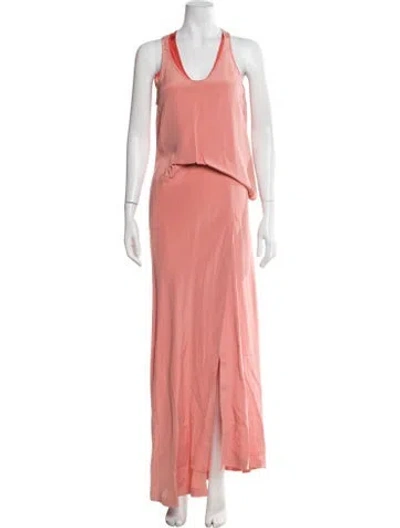Pre-owned Cedric Charlier Silk Long Dress In Pink