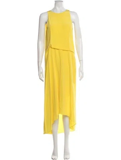 Pre-owned Cedric Charlier Silk Midi Length Dress In Yellow