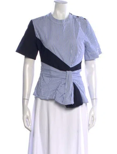 Pre-owned Cedric Charlier Striped Crew Neck Top In Blue