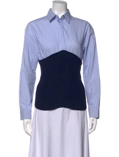 Pre-owned Cedric Charlier Striped Long Sleeve Button-up Top In Blue