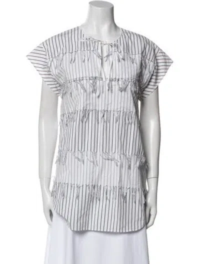 Pre-owned Cedric Charlier Striped Tie Neck Button-up Top In Blue