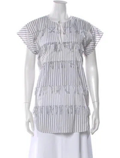 Pre-owned Cedric Charlier Striped Tie Neck Top In Multi