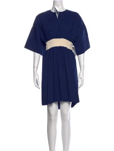 Pre-owned Cedric Charlier Tie Neck Mini Dress In Blue