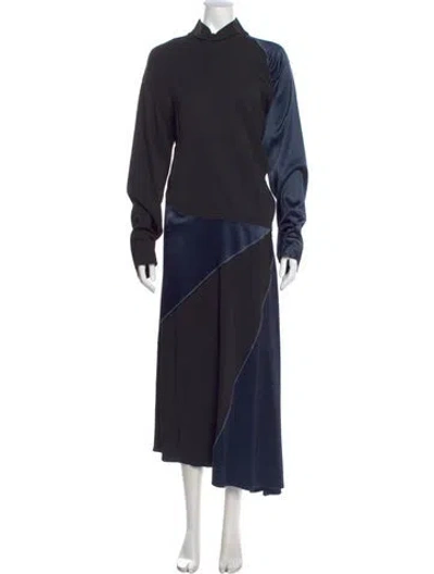 Pre-owned Cedric Charlier Turtleneck Long Dress In Blue