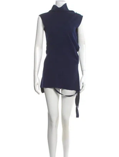 Pre-owned Cedric Charlier Turtleneck Mini Dress In Blue